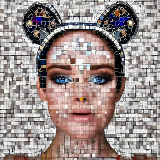 Image similar to portrait mosaic of a beautiful cute girl with robot ears and eyes, 4k, intricate details, digital, close up