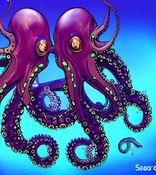 Image similar to cybernetic octopus mating with seahorses, 8K, futuristic