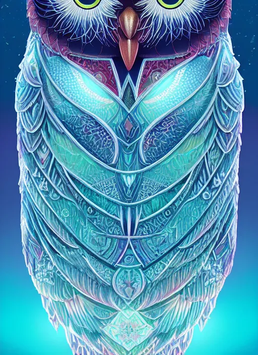 Image similar to symmetry!! product render poster vivid colors divine proportion owl, ice and snow, glowing fog intricate, elegant, highly detailed, digital painting, artstation, concept art, smooth, sharp focus, illustration,