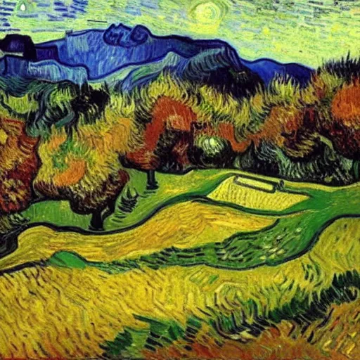 Image similar to Mountainside Golf Course in Autumn, Portrait by Vincent van Gogh