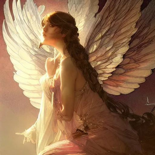Image similar to beautiful angelic winged seductive fairy, D&D, fantasy, intricate, cinematic lighting, highly detailed, digital painting, artstation, smooth, sharp focus, illustration, art by Akihiko Yoshida, Greg Rutkowski and Alphonse Mucha, by Pixar