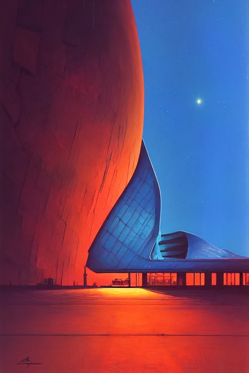 Image similar to emissary space by arthur haas and bruce pennington and john schoenherr, cinematic matte painting, zaha hadid building, photo realism, neon colors, blue hour, james terrell art,