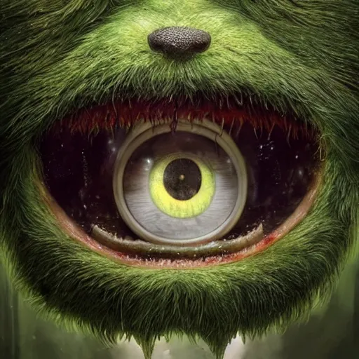 Image similar to a big green hairy monster but with googly eyes, realistic, 8 k, extremely detailed, cgi, trending on artstation, hyper - realistic render, by greg rutkowski