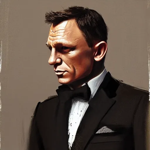 Prompt: a painting in the style of sergey kolesov of daniel craig in a tuxedo, highly detailed