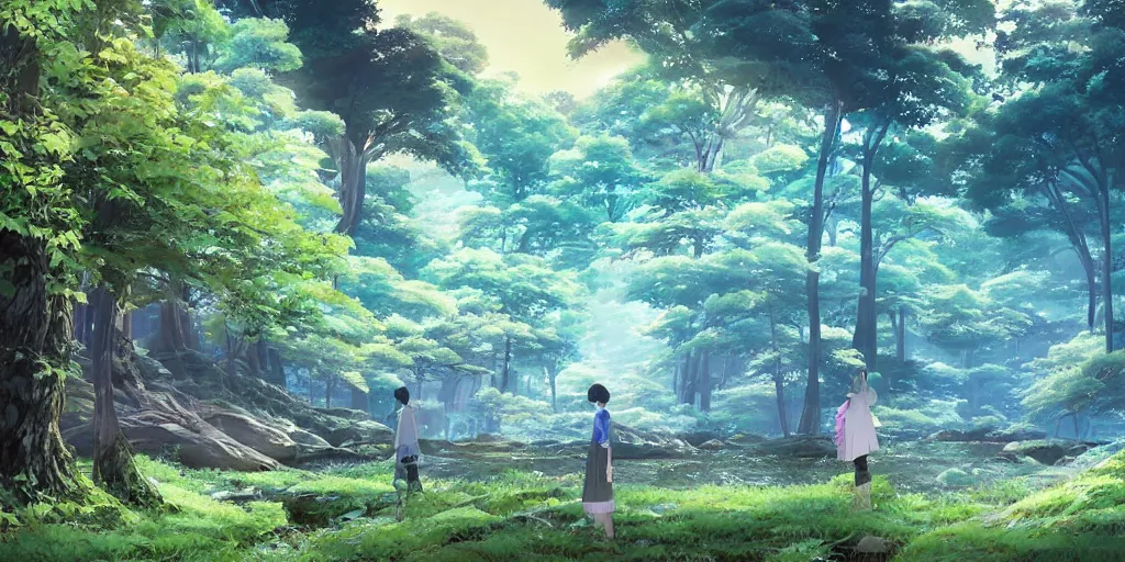 Image similar to jelly fungus spreading over river inside forest, art by makoto shinkai and alan bean, yukito kishiro