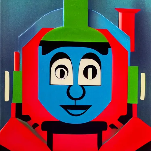 Prompt: abstract portrait of thomas the train, in the style of herbert bayer