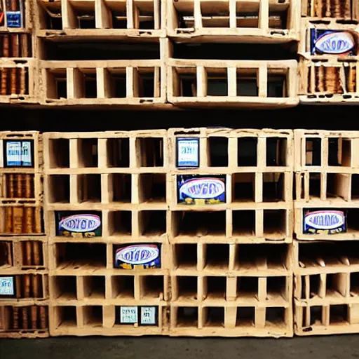 Image similar to stacks of beer crates, infinite beer, high stacks, beer bottles, so much beer