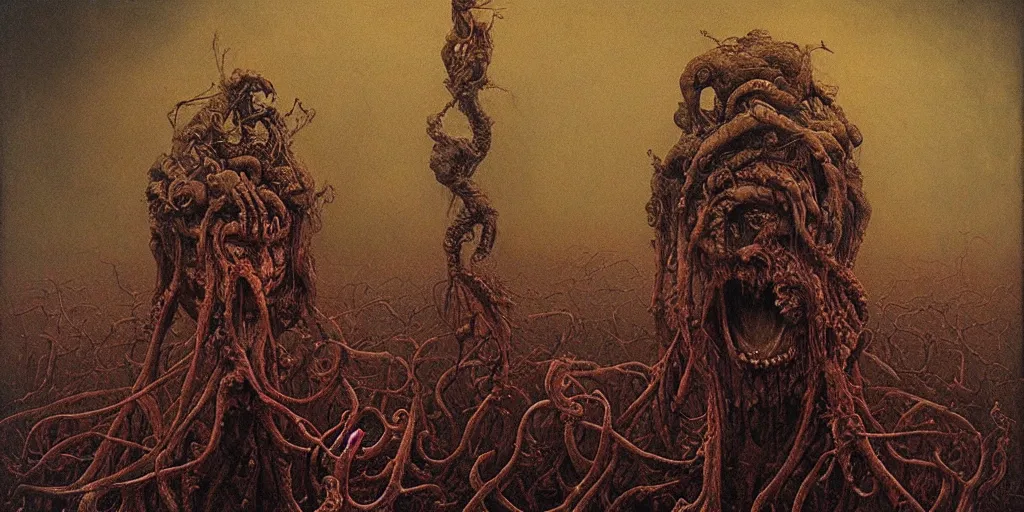 Prompt: fleshy eldritch horror painted by beksinski