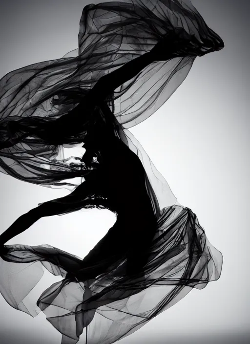 Image similar to a Photorealistic dramatic hyperrealistic render of a glamorous beautiful Female smoke dancer by Ken Brower and Deborah Ory of NYC Dance project,Lois Greenfield,Flowing cloth and smoke,Beautiful dynamic dramatic dark moody lighting,volumetric,shadows,cinematic atmosphere,Octane render,8K