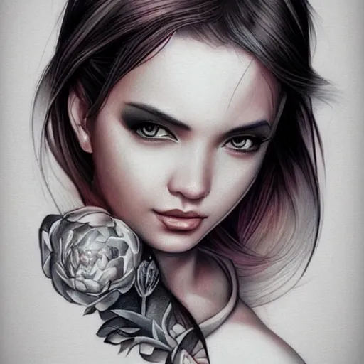 Prompt: tattoo design, beautiful portrait of a girl by artgerm, artgerm