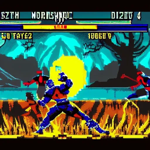 Image similar to a screenshot from gameplay from a new 2 d mortal kombat game using digitzed graphics in the style of retro 1 6 - bit midway arcade games