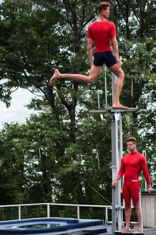 Image similar to david laid standing on the diving board, red weapon 8 k s 3 5, cooke anamorphic / i lenses, highly detailed, cinematic lighting