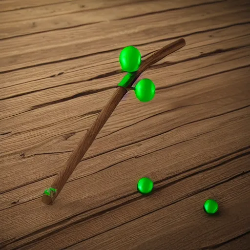 Image similar to short wooden cane with green slime on it, octane render