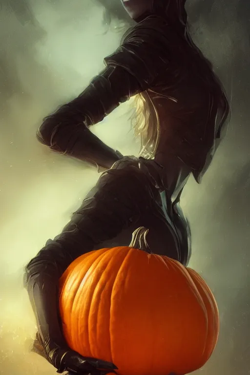 Image similar to portrait of headless horseman holding a pumpkin, halloween night, charlie bowater, artgerm, ilya kuvshinov, krenz cushart, ruan jia, realism, ultra detailed, 8 k resolution