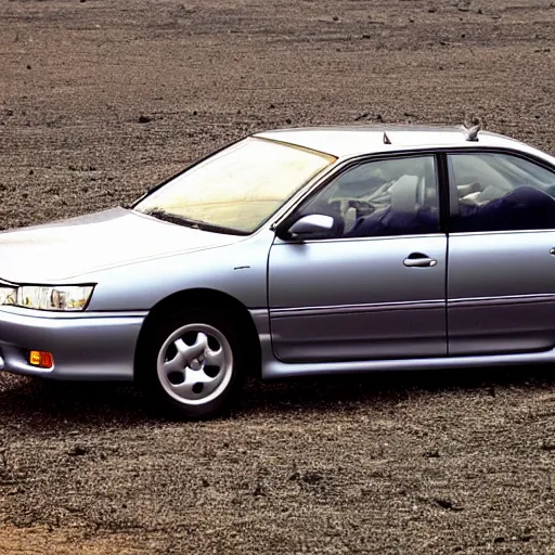 Prompt: grey toyota camry 1 9 9 9 flying in the sky