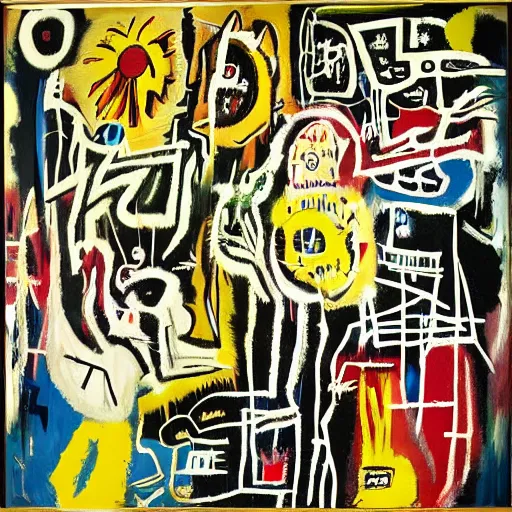 Prompt: garden of earthly delights painted by basquiat