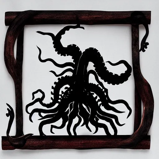 Prompt: “layered wooden silhouette of a kraken”