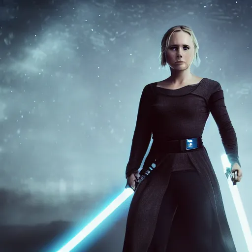 Image similar to Kristen Bell in Star Wars, movie still, dramatic, cinematic, Sony a7R IV, symmetric balance, polarizing filter, Photolab, Lightroom, 4K, Dolby Vision, Photography Award