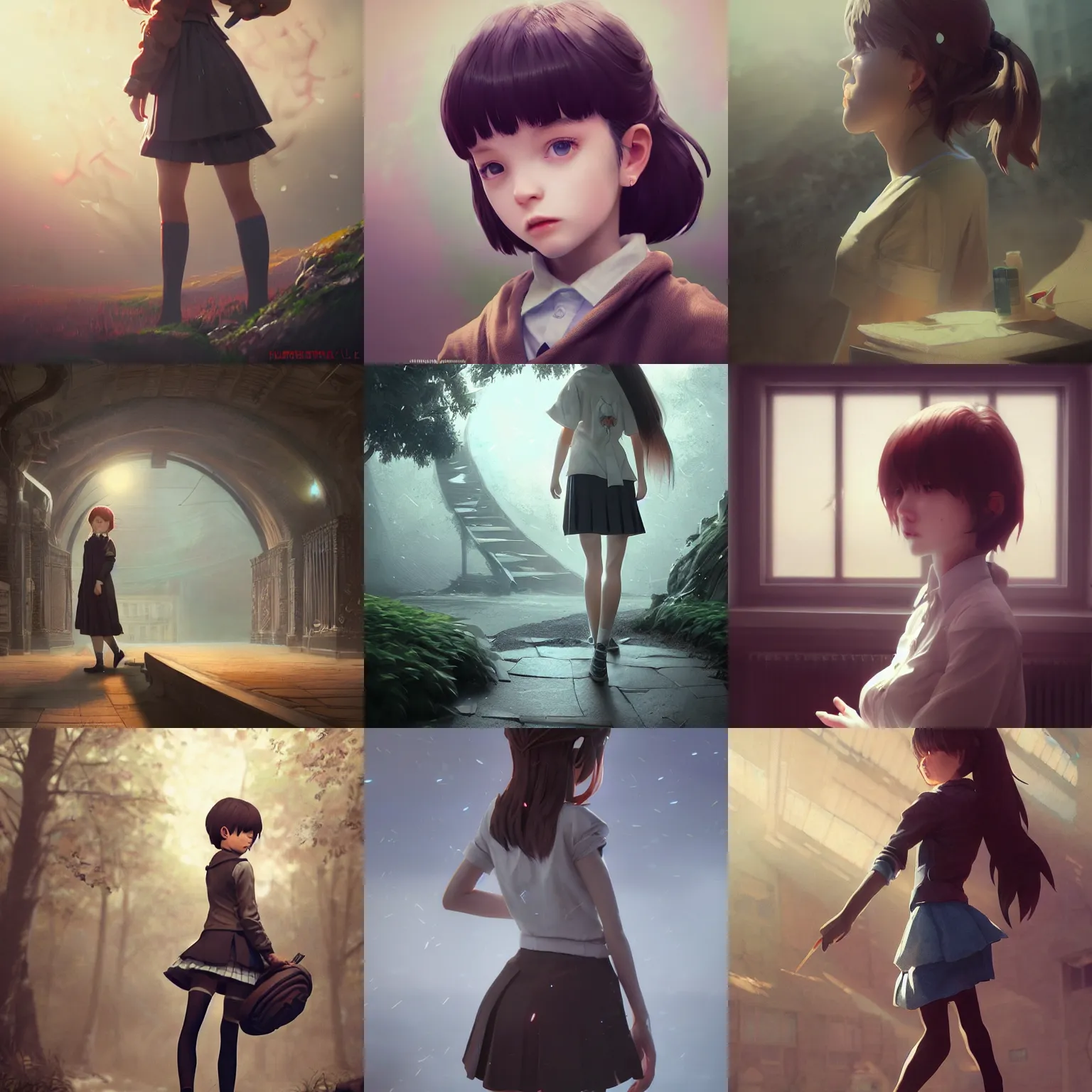 Prompt: insanely detailed. instagram photo, kodak portra. by wlop, ilya kuvshinov, krenz cushart, greg rutkowski, pixiv. zbrush sculpt, octane, maya, houdini, vfx. schoolgirl in lineage 2 ncsoft. cinematic dramatic atmosphere, sharp focus, volumetric lighting.