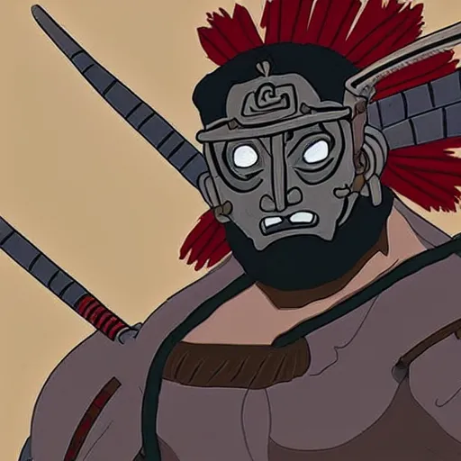 Image similar to big buff very strong very buff samurai wearing an oni mask, accurate detailed wellmade movie still