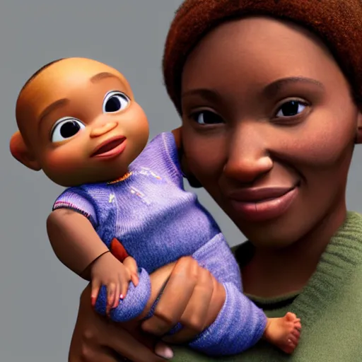 Image similar to holding an african - american baby, award winning art, pixar, 3 d render, unreal engine