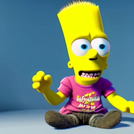 Prompt: film still of Bart Simpson in Monster Inc from Pixar, uncropped, centered, octane render, volumetric, raytracing, trending on artstation