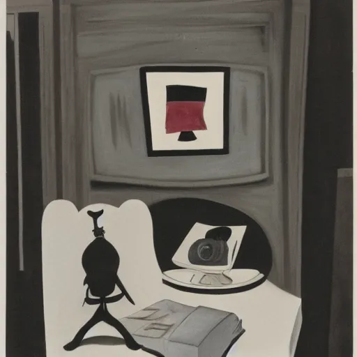 Prompt: still life, by charles addams,