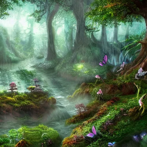 Image similar to Fairy forest landscape, 8k, detailed, concept art, trending on artstation