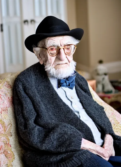 Image similar to DSLR photo portrait still of 93 year old age 93 Stanley Kubrick at age 93!!!, 85mm f1.8