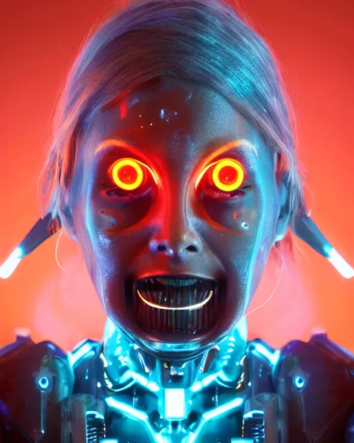 Image similar to photo of sweaty soulful female as a cyberpunk mecha humanoid robotic head and face parts with straight fluorescent lamps surrounding face, sweaty skin dripping down face, ultra - realistic and detailed, long exposure 8 k