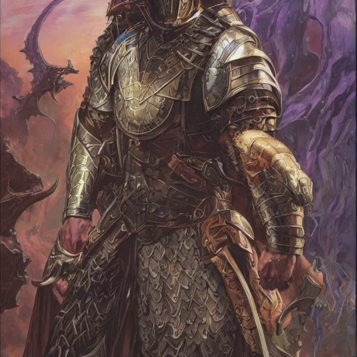 Image similar to a fantasy comic book style portrait painting of a male paladin, art by donato giancola and bayard wu and gustav moreau and wayne barlowe