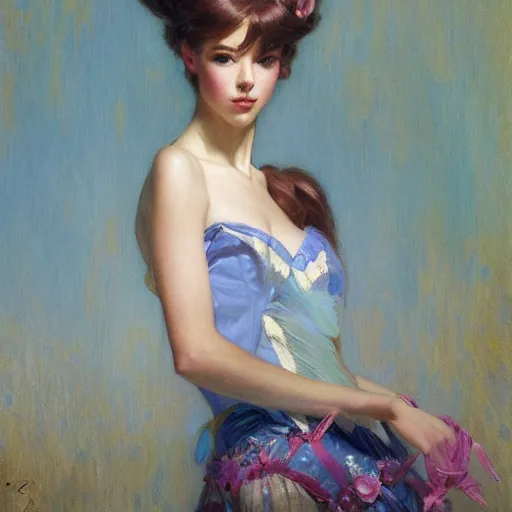 Prompt: a high fashion studio portrait of am anime girl, painting by gaston bussiere, craig mullins, j. c. leyendecker