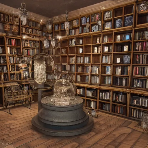 Prompt: the inside of a intricate occult bookshop :: potions, star charts, candles, knick knacks, jars, sparkles in the air, magic aesthetic, occult aesthetic, calm, tranquil, fantasy aesthetic, Autodesk 3D Rendering, V-Ray Collection, Maverick Studio, Arnold 3d render, Blender Render, Indigo Renderer, Redshift render, Enscape render, Maxwell Render, LuxCoreRender, RenderMan, Lumion render, Marmoset Render