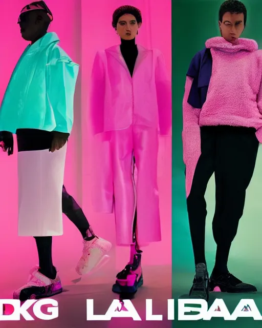 Prompt: a leaked screenshot of balenciagas 2 0 4 9 campaign, dayglo pink, dayglo blue