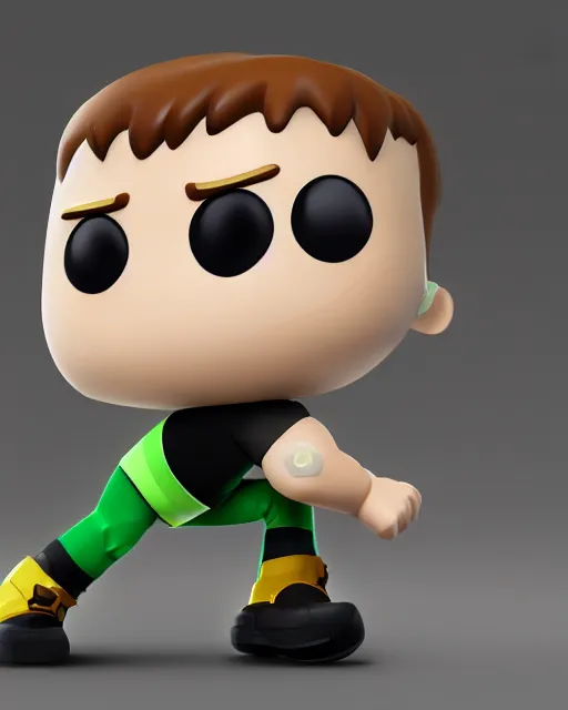 Image similar to full body 3d render of Ben 10 as a funko pop, studio lighting, white background, blender, trending on artstation, 8k, highly detailed