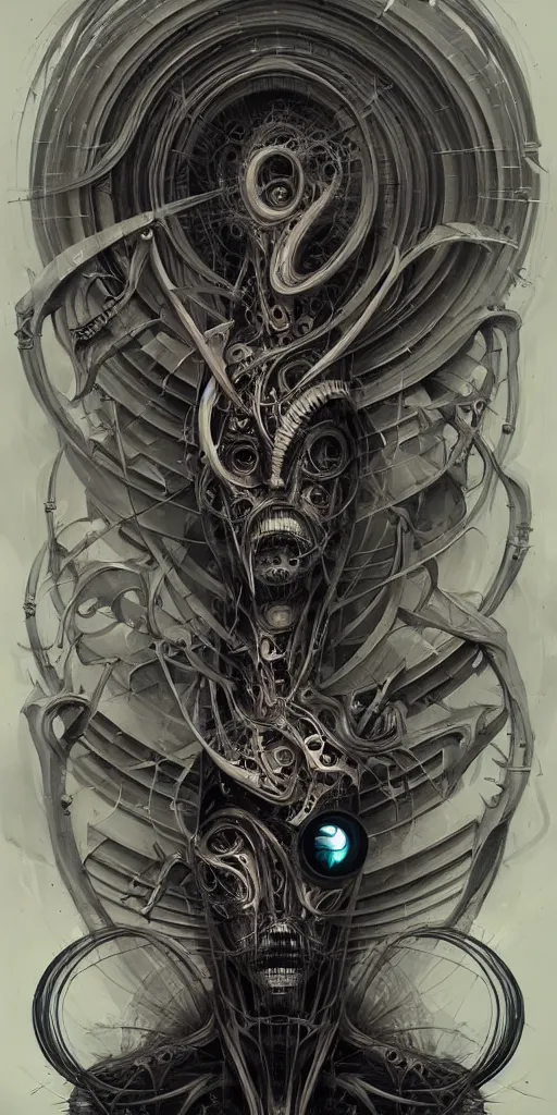 Prompt: biomechanical typography by hr giger and peter mohrbacher