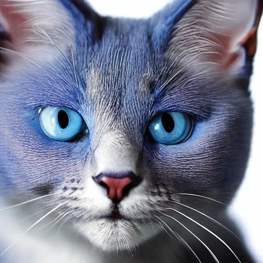 Image similar to photograph of a blue cat, detailed, high quality