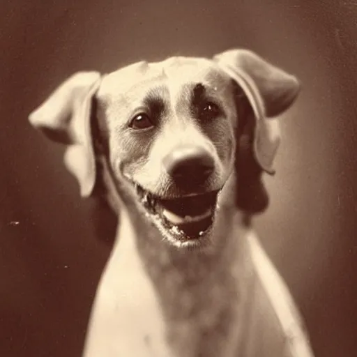 Image similar to victorian portrait of a smiling dog