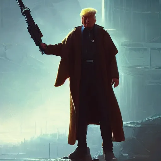 Prompt: Donald Trump as a jedi hero, capitol hill, post-apocalyptic, cinematic, atmospheric, highly detailed, artstation, wlop, stålenhag, Emanuel Leutze