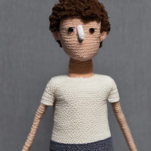 Image similar to Mark Zuckerberg as a doll made from yarn, highly detailed, high quality, HD, 4k, 8k, Canon 300mm, professional photographer, 40mp, lifelike, top-rated, award winning, realistic, sharp, no blur, edited, corrected, trending