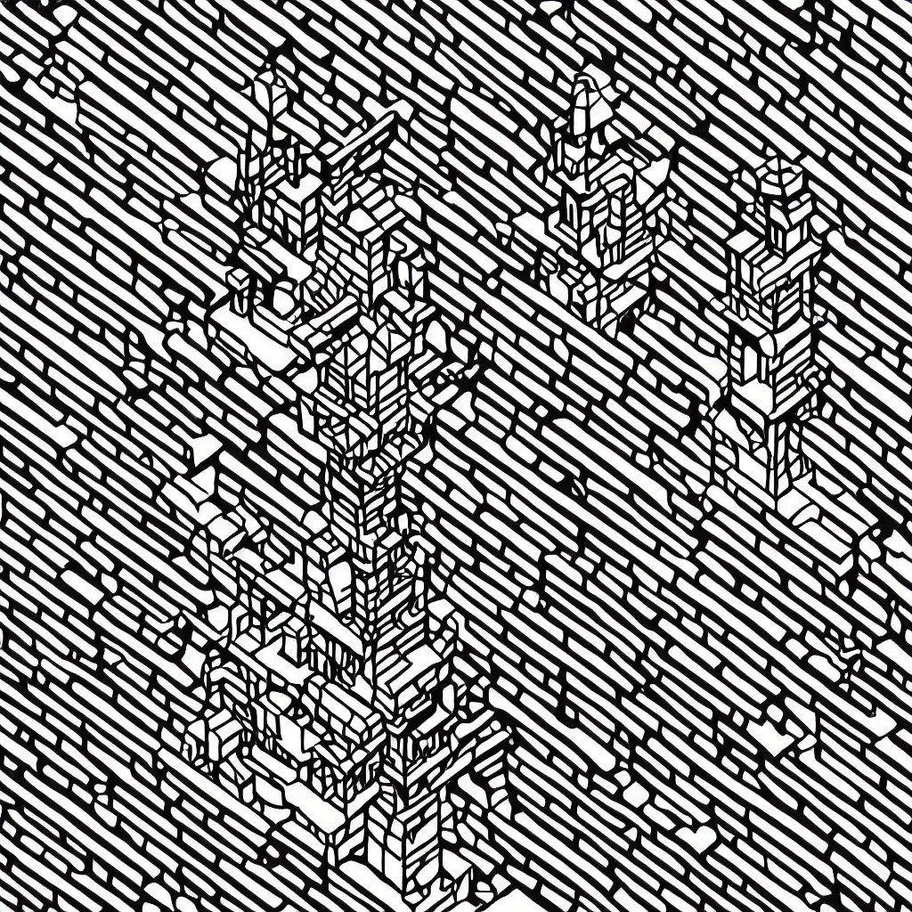 Image similar to wizard's tower, isometric lineart, individual tile png