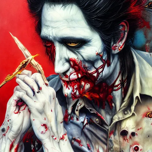 Image similar to UHD photorealistic Zombie Elvis, by Ayami Kojima, Amano, Karol Bak, Mark Brooks, tonalism, rich deep colors. Beksinski painting, art by Adrian Ghenie and Gerhard Richter. art by Takato Yamamoto. masterpiece
