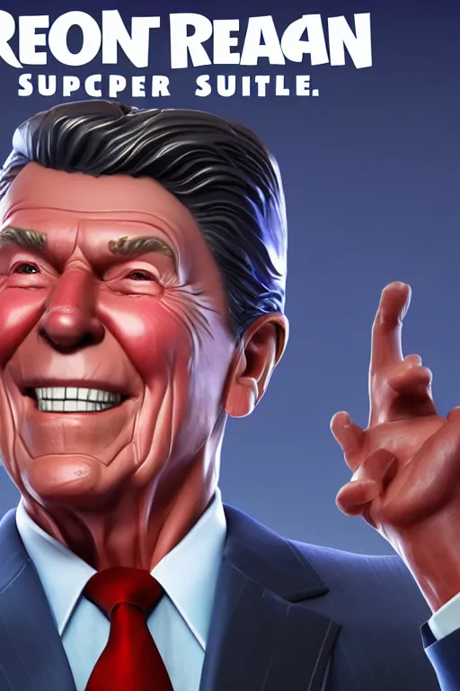 Image similar to ronald reagan, american super patriot, fortnite character, unreal engine. 4 k, highly detailed