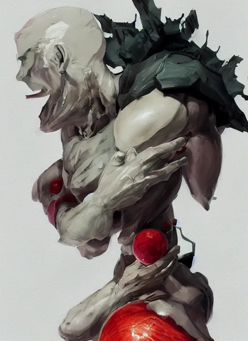 Image similar to semi reallistic gouache gesture painting, by yoshitaka amano, by ruan jia, by conrad roset, by dofus online artists, detailed anime 3 d render of a watermelon living inside a person's chest, portrait, cgsociety, artstation, rococo mechanical, digital reality, sf 5 ink style, dieselpunk atmosphere, gesture drawn