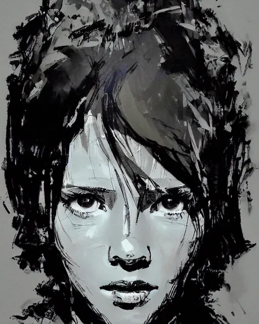 Image similar to portrait of millie bobby brown by yoji shinkawa, dark lighting