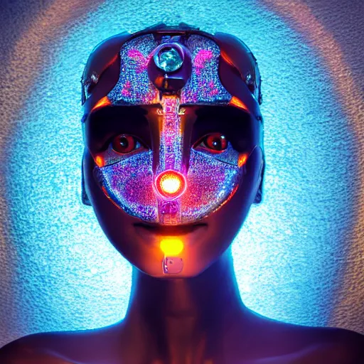 Prompt: beautiful centered Fine art photo portrait of Jordanian girl as a solarpunk robotic humanoid, arab mechanical parts with led lights, photorealistic, white background, highly detailed and intricate, sunset lighting, HDR 8k