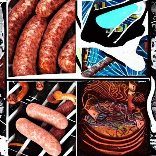 Image similar to sausage, traumacore, glitchcore, glitch, drain