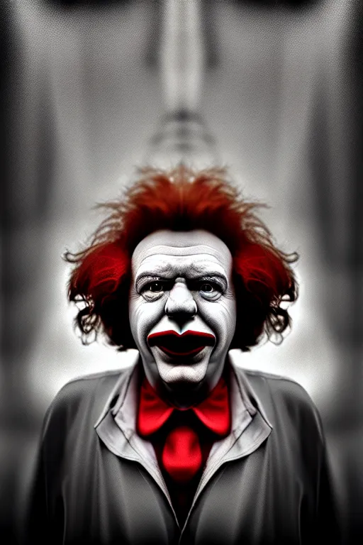 Prompt: DALL·E 2022-07-29 10.19.10 - dramatic portrait of ronald mcdonald by lee jeffries, synthwave digital art, best on artstation