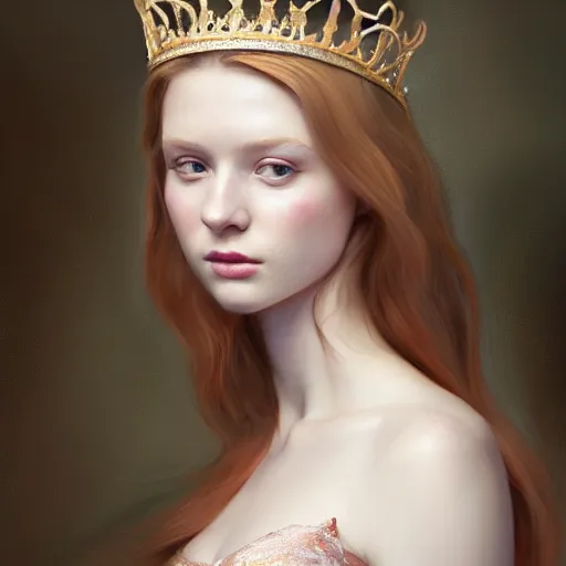Prompt: Ebba Busch as a beautiful princess, 4k oil on linen by wlop, artgerm, andrei riabovitchev, nuri iyem, james gurney, james jean, highly detailed, soft lighting 8k resolution, intricate, elegant, highly detailed, digital painting, artstation, concept art, smooth, sharp focus, illustration, art by artgerm and Ruan Jia and Rembrandt and greg rutkowski and alphonse mucha and andrei riabovitchev and craig mullins