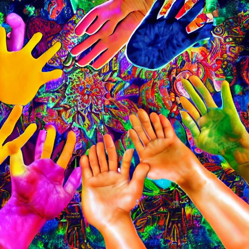 Image similar to a collage of hands and feet, dmt trip